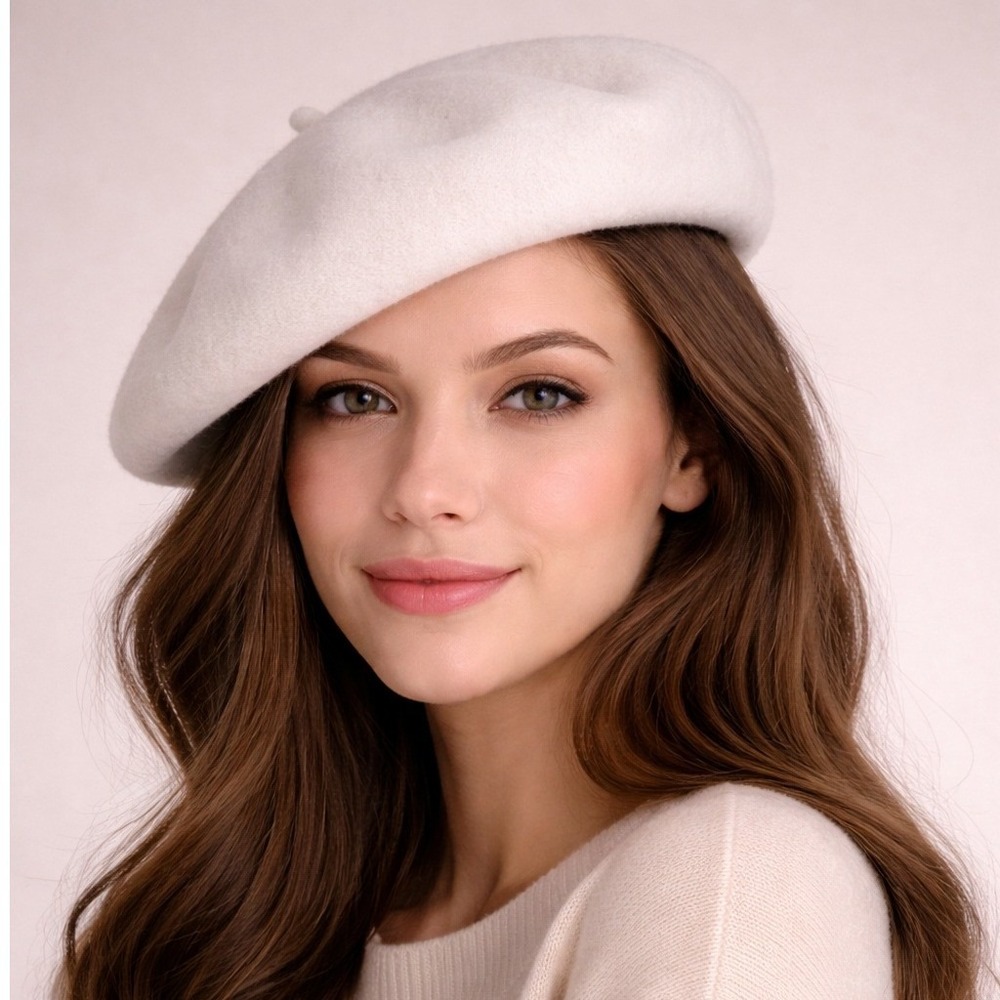 Halogen Cream Wool Blend Beret Hat Off White Parisian Style One Size